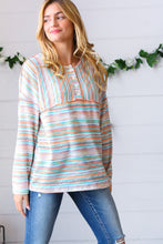 Load image into Gallery viewer, Orange &amp; Teal Textured Stripe Vintage Button Placard Top