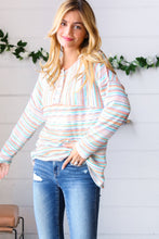 Load image into Gallery viewer, Orange &amp; Teal Textured Stripe Vintage Button Placard Top