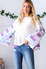 Load image into Gallery viewer, Ivory Slub Rib Thermal Multicolor Stripe Bell Sleeve Top