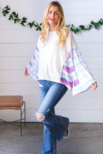 Load image into Gallery viewer, Ivory Slub Rib Thermal Multicolor Stripe Bell Sleeve Top