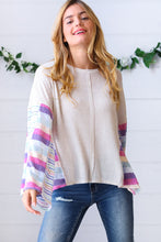 Load image into Gallery viewer, Ivory Slub Rib Thermal Multicolor Stripe Bell Sleeve Top