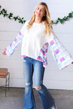 Load image into Gallery viewer, Ivory Slub Rib Thermal Multicolor Stripe Bell Sleeve Top