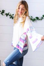 Load image into Gallery viewer, Ivory Slub Rib Thermal Multicolor Stripe Bell Sleeve Top