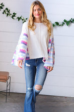 Load image into Gallery viewer, Ivory Slub Rib Thermal Multicolor Stripe Bell Sleeve Top