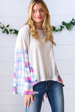 Load image into Gallery viewer, Ivory Slub Rib Thermal Multicolor Stripe Bell Sleeve Top