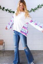 Load image into Gallery viewer, Ivory Slub Rib Thermal Multicolor Stripe Bell Sleeve Top