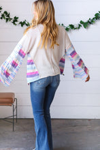 Load image into Gallery viewer, Ivory Slub Rib Thermal Multicolor Stripe Bell Sleeve Top