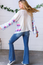 Load image into Gallery viewer, Ivory Slub Rib Thermal Multicolor Stripe Bell Sleeve Top