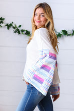 Load image into Gallery viewer, Ivory Slub Rib Thermal Multicolor Stripe Bell Sleeve Top
