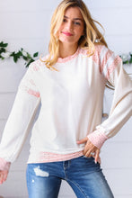 Load image into Gallery viewer, Peach &amp; Beige Eyelet Raglan Pullover Top