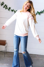 Load image into Gallery viewer, Peach &amp; Beige Eyelet Raglan Pullover Top