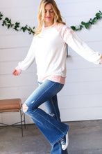 Load image into Gallery viewer, Peach &amp; Beige Eyelet Raglan Pullover Top