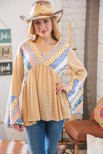 Load image into Gallery viewer, Mustard Ethnic Stripe Two Tone Bell Sleeve Knit Top