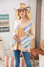 Load image into Gallery viewer, Mustard Ethnic Stripe Two Tone Bell Sleeve Knit Top