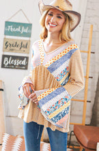 Load image into Gallery viewer, Mustard Ethnic Stripe Two Tone Bell Sleeve Knit Top