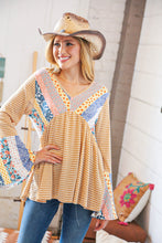 Load image into Gallery viewer, Mustard Ethnic Stripe Two Tone Bell Sleeve Knit Top