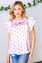 Load image into Gallery viewer, Pink Aztec &amp; Embroidered Ruffle Top