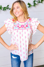Load image into Gallery viewer, Pink Aztec &amp; Embroidered Ruffle Top