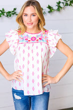 Load image into Gallery viewer, Pink Aztec &amp; Embroidered Ruffle Top