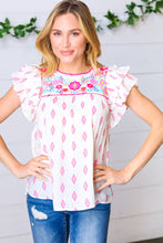 Load image into Gallery viewer, Pink Aztec &amp; Embroidered Ruffle Top