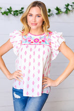 Load image into Gallery viewer, Pink Aztec &amp; Embroidered Ruffle Top