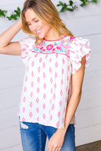 Load image into Gallery viewer, Pink Aztec &amp; Embroidered Ruffle Top