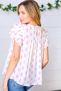 Pink Aztec & Embroidered Ruffle Top