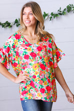 Load image into Gallery viewer, Red Flat Floral Pring Dolman Ruffle Frill Sleeve Blouse