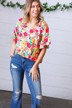 Load image into Gallery viewer, Red Flat Floral Pring Dolman Ruffle Frill Sleeve Blouse