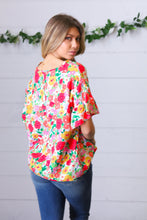Load image into Gallery viewer, Red Flat Floral Pring Dolman Ruffle Frill Sleeve Blouse