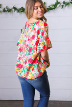 Load image into Gallery viewer, Red Flat Floral Pring Dolman Ruffle Frill Sleeve Blouse