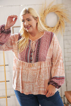 Load image into Gallery viewer, Berry Ethnic Floral Front Beaded Tie Peasant Woven Blouse