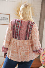 Load image into Gallery viewer, Berry Ethnic Floral Front Beaded Tie Peasant Woven Blouse
