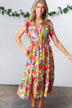 Load image into Gallery viewer, Multicolor Floral Boho Elastic Waist Ruffle Midi Dress