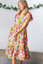 Load image into Gallery viewer, Multicolor Floral Boho Elastic Waist Ruffle Midi Dress
