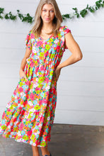 Load image into Gallery viewer, Multicolor Floral Boho Elastic Waist Ruffle Midi Dress