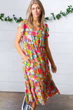 Load image into Gallery viewer, Multicolor Floral Boho Elastic Waist Ruffle Midi Dress