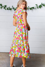 Load image into Gallery viewer, Multicolor Floral Boho Elastic Waist Ruffle Midi Dress