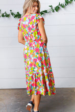 Load image into Gallery viewer, Multicolor Floral Boho Elastic Waist Ruffle Midi Dress