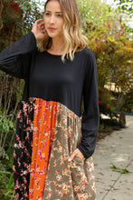 Load image into Gallery viewer, Floral Vertical Color Block Midi Dress