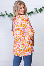Load image into Gallery viewer, Orange Square Neck Peplum Floral Challis Top
