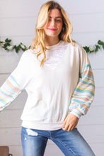 Load image into Gallery viewer, Oatmeal Lace V Neck Vintage Stripe Pullover