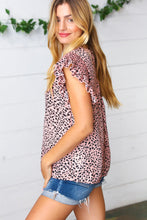 Load image into Gallery viewer, Blush Leopard Print Smoked Ruffle Button Keyhole Blouse