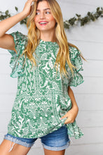 Load image into Gallery viewer, Boho Floral Mock Neck Double Flutter Sleeve Woven Top