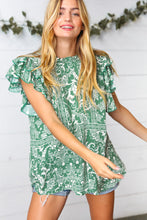 Load image into Gallery viewer, Boho Floral Mock Neck Double Flutter Sleeve Woven Top