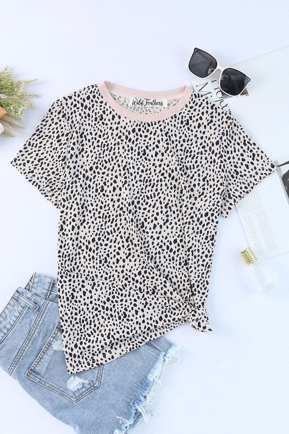Apricot Cheetah Print Crew Neck Top