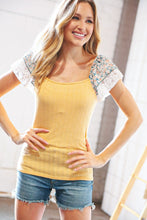 Load image into Gallery viewer, Amber Rib Floral Raglan Flutter Sleeve Slim Top