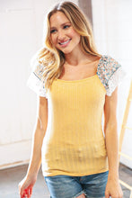 Load image into Gallery viewer, Amber Rib Floral Raglan Flutter Sleeve Slim Top