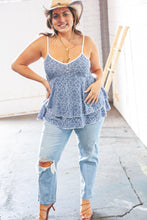 Load image into Gallery viewer, Apparel &amp; Accessories Blue V Neck Babydoll Button Detail Ruffle Top