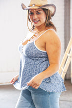 Load image into Gallery viewer, Apparel &amp; Accessories Blue V Neck Babydoll Button Detail Ruffle Top